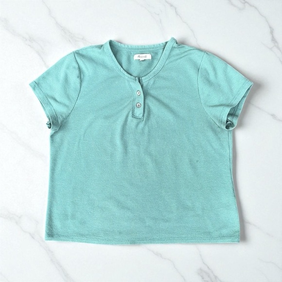 Madewell Split-Neck Henley Tee in Storied Sea Size Large - Picture 9 of 11